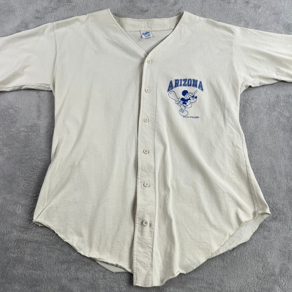 Velva Sheen Disney Mickey Arizona Baseball Jersey XL Cream Men Vintage 90s USA